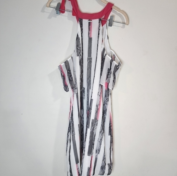 Armani Exchange Cold Shoulder Striped Tie Neck Women 6 Preppy Tunic Mini Dress - Picture 9 of 9